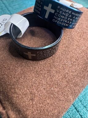 Religious Cross Engraved Ring - Black